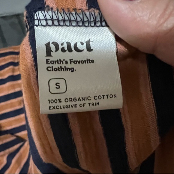 Pact Harvest Organic Cotton Striped Navy and Rust Tie Back Dress - Picture 13 of 14